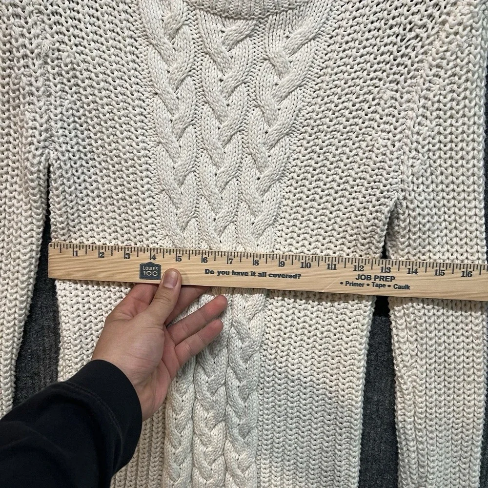 Nautica Sweater Womens Small‎ White Cable Knit Long Sleeves Round Neck Stretchy